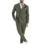 Giacca Uomo Doppiopetto Lino Tinta Unita Verde Sartoriale Cerimonia Elegante Casual GIOSAL G3061A