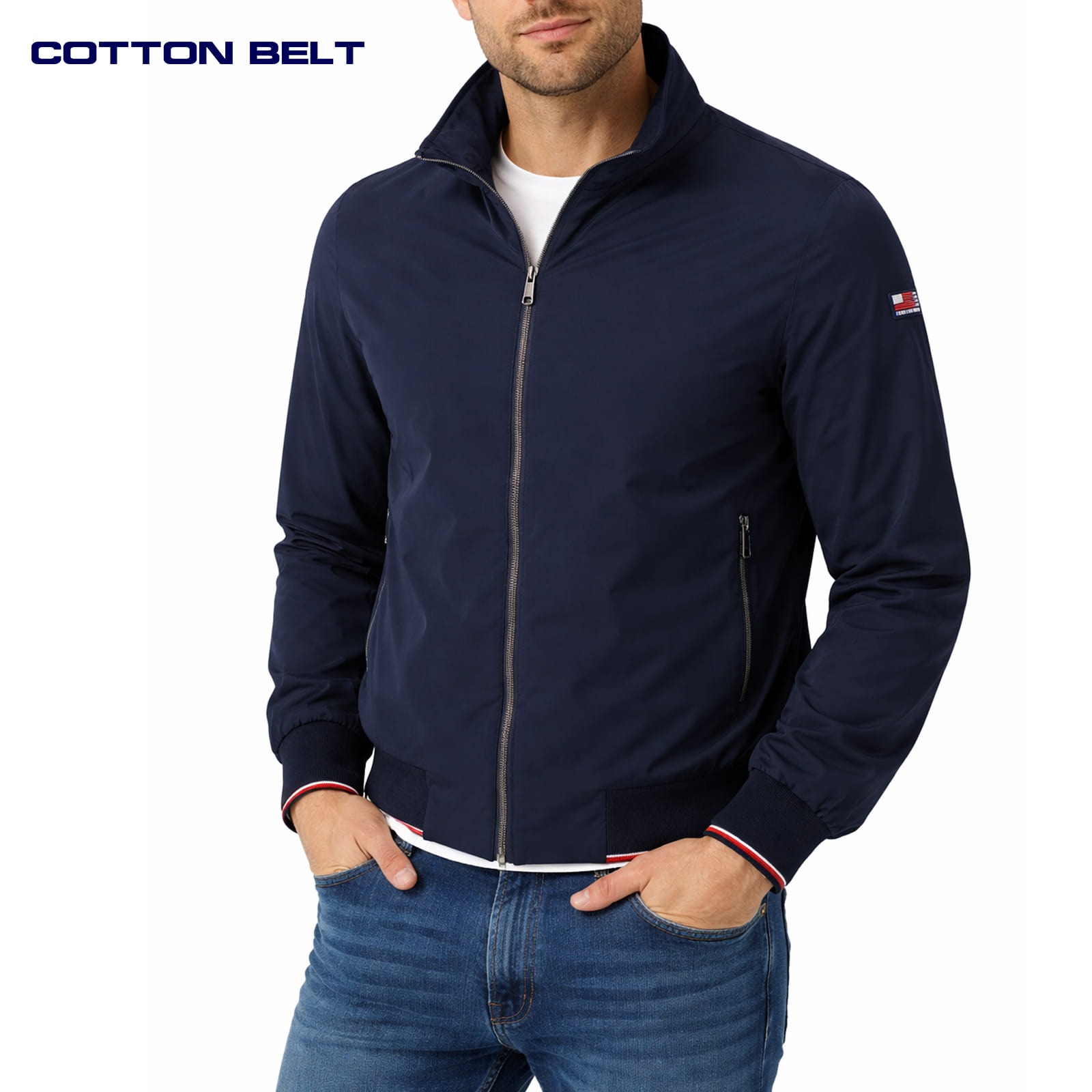 giacca-mezza-stagione-uomo-116nbf-1.jpg Giubbino uomo mezza stagione COTTON BELT foderato leggero M L XL XXL 3XL 4XL - immagine 1