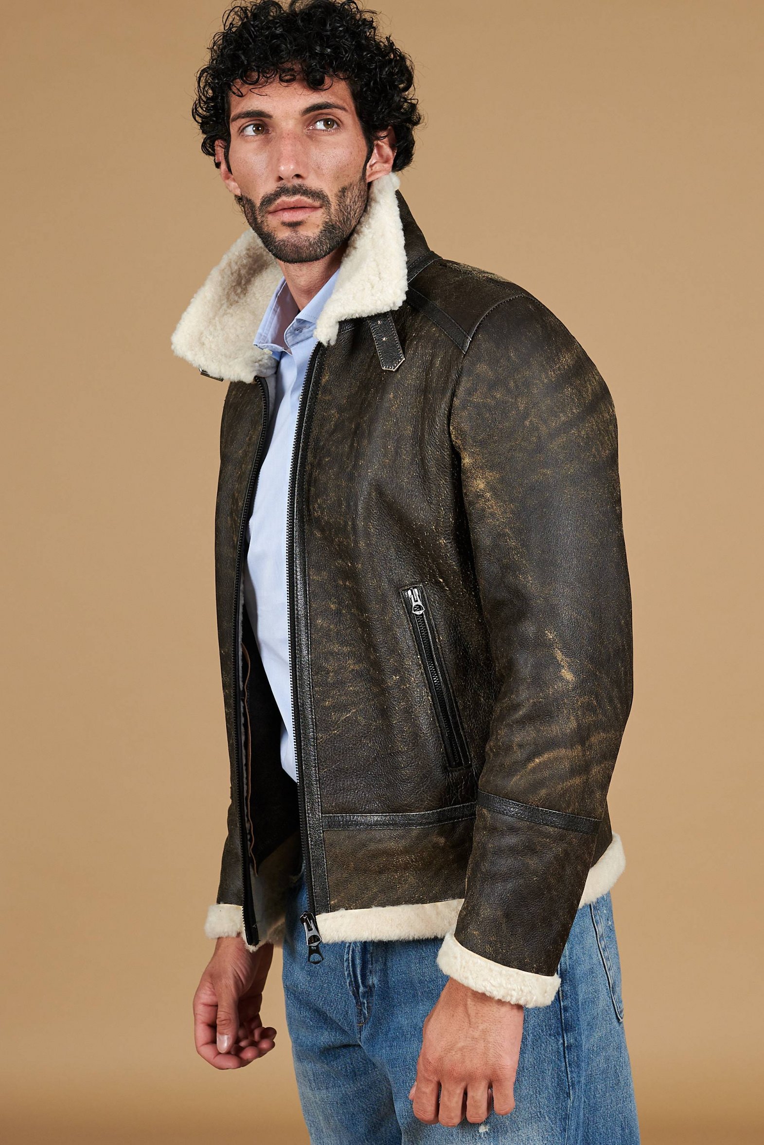 giacca-montone-241fzc-1.jpg Montone Shearling Marrone Safari da Uomo - immagine 1