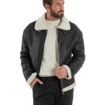 Giubbotto Uomo Montone Ecopelle Giacca College Pelliccia Nero G3358A S