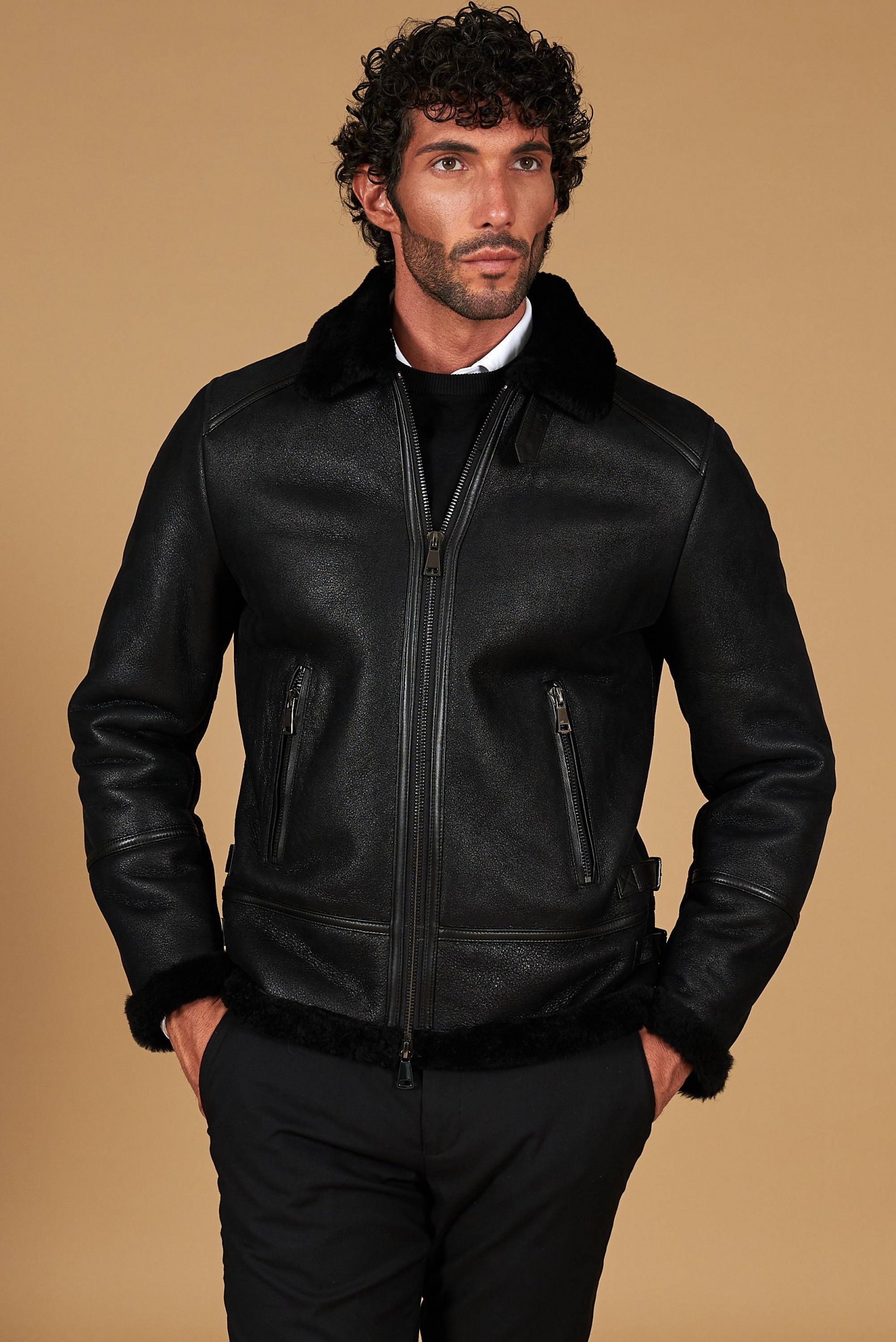 giacca-montone-uomo-056fcw-1.jpg Montone Shearling color nero da Uomo - immagine 1