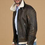 Montone Shearling Marrone Safari da Uomo