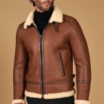 Montone Uomo Giubbotto Di Pelle Con Cappuccio Uomo Montone Shearling Color Cuoio Da Uomo D'Arienzo
