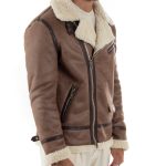 Giubbotto montone uomo camoscio imbottito chiodo giacca aviatore zip pelliccia camel GIOSAL G3222A XS
