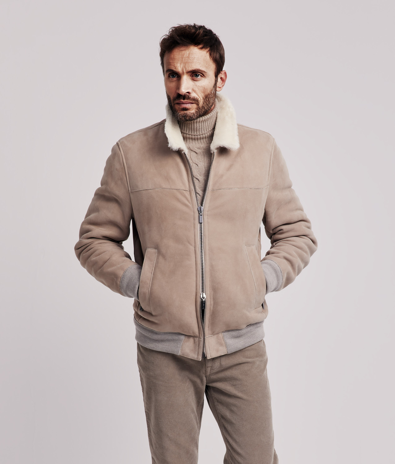 giacca-montone-uomo-795hte-1.jpg Giubbotto uomo in montone merino scamosciato beige - immagine 1