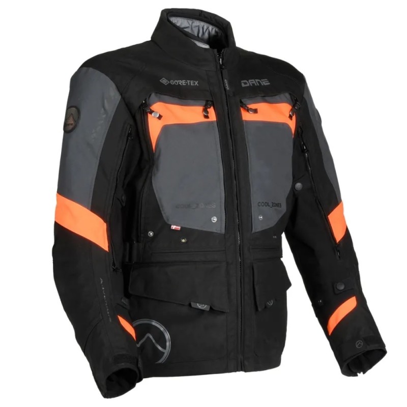 giacca-moto-invernale-336cct-1.jpg Giacca In Tessuto Dane Reykjavik Gore Tex Nero Arancione - immagine 1