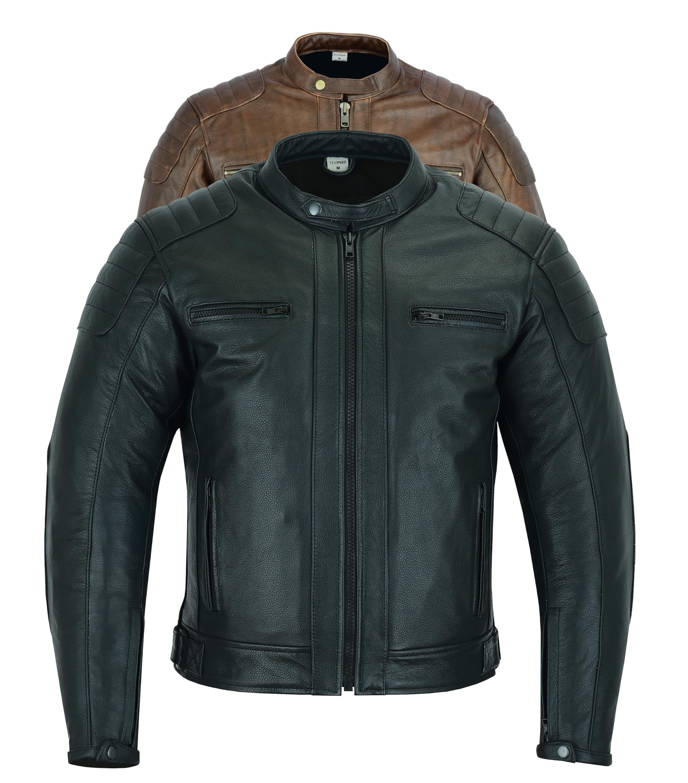 giacca-moto-invernale-588rmr-1.jpg Texpeed Giacca da moto in pelle da uomo con protezioni Motociclista giubbotto da touring/turismo con vera protezione Biker CE armor (EN 1621 1) Inverno invernale o estate Nero XL : - immagine 1