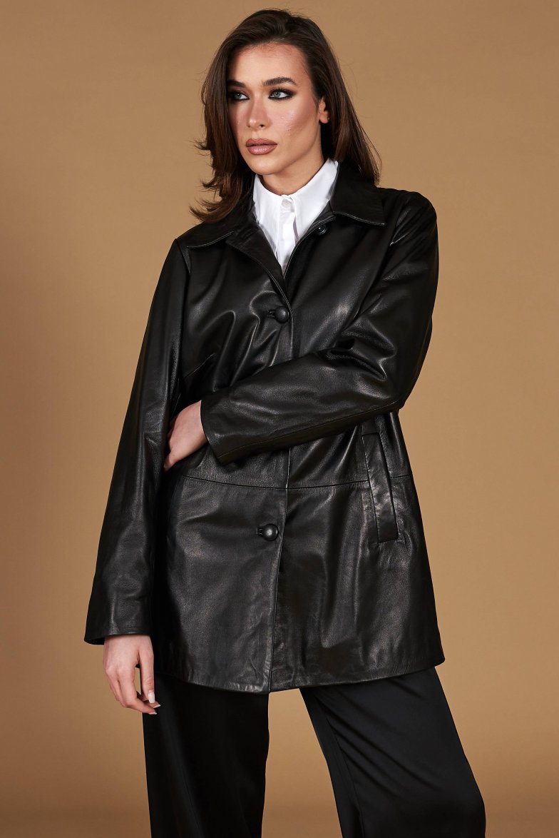giacca-nera-donna-130xij-1.jpg Wag Giacca in pelle nera monopetto versione oversize - immagine 1