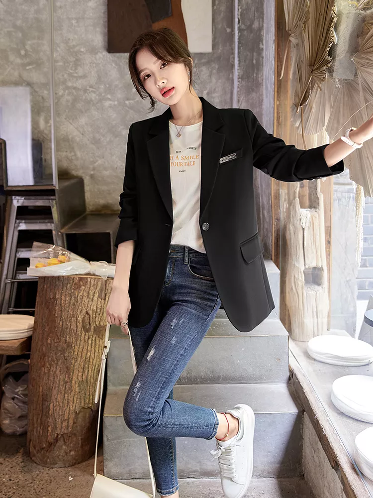 giacca-nera-donna-489hrv.webp Giacca tailleur donna blazer spezzato ufficio nero over elegante slim 32232 - immagine 1