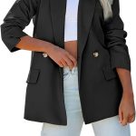 Sakko Giacca da donna nera, oversize, giacca corta da donna, elegante, estiva, leggera, per affari, ufficio, lavoro, feste, lunga giacca blazer da donna con zip, Nero , S : Amazon.it: Moda