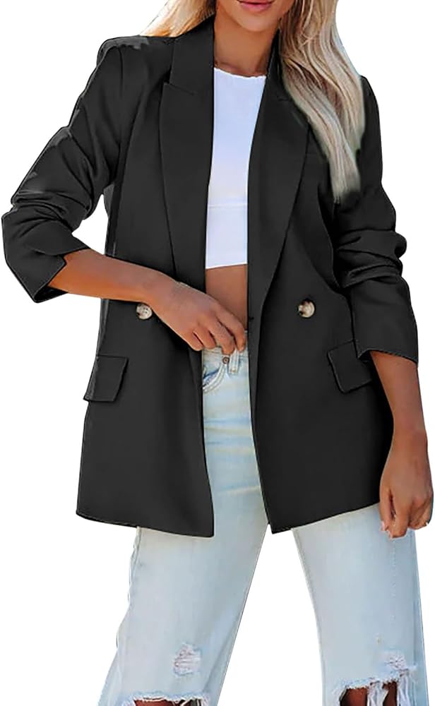 giacca-nera-donna-525wfl-1.jpg Sakko Giacca da donna nera, oversize, giacca corta da donna, elegante, estiva, leggera, per affari, ufficio, lavoro, feste, lunga giacca blazer da donna con zip, Nero , S : Amazon.it: Moda - immagine 1