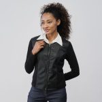 Giacca nera corta da donna on inserto in simil pelle con zip ALESYA | Scarpe&Scarpe