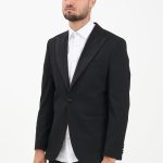 SELECTED HOMME Giacca nera da uomo con collo in raso 46