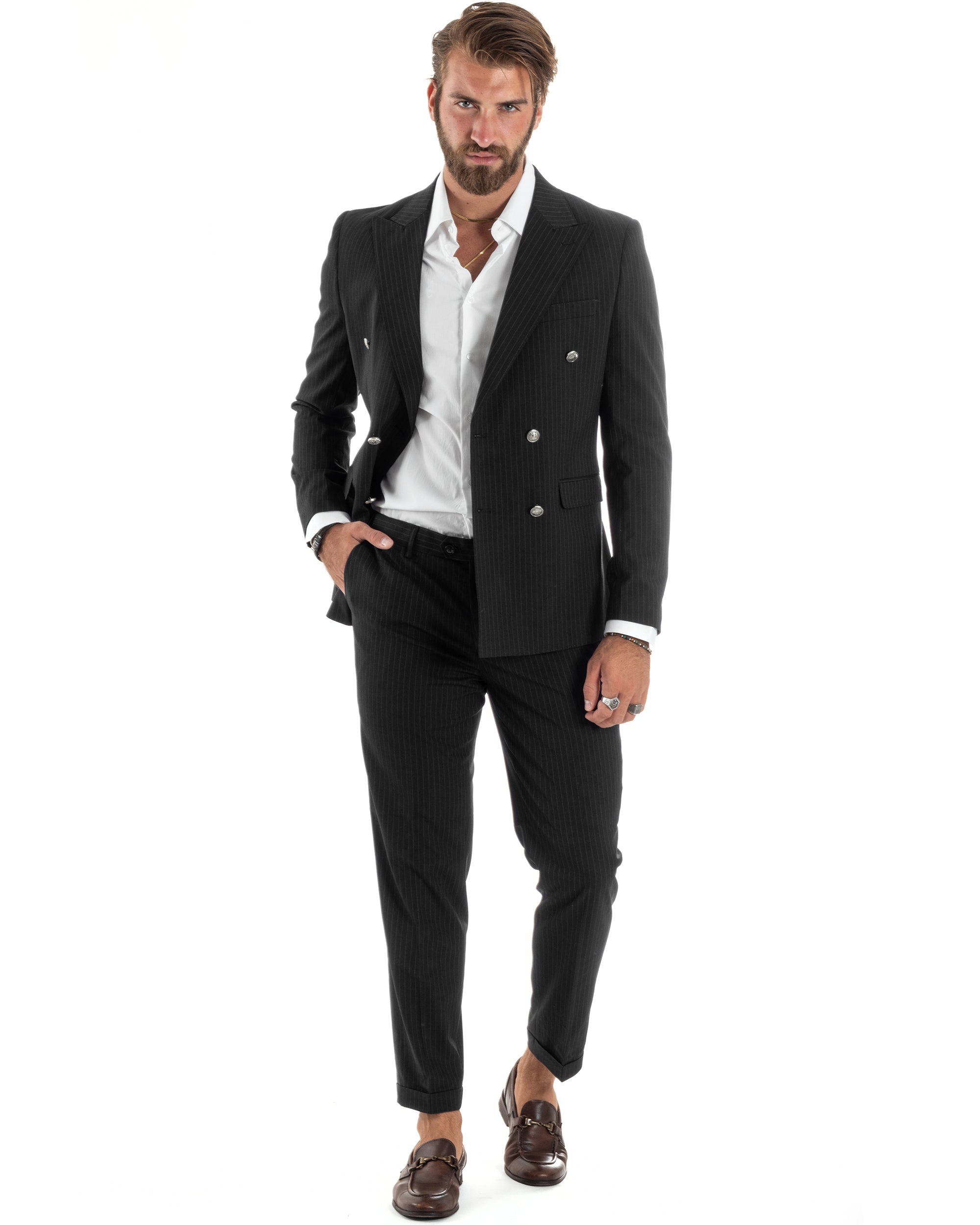 giacca-nera-uomo-691fhp-1.jpg Giacca Nera Blazer Abito Uomo Giacca Uomo Monopetto Nera In Velluto Liscio Con Rever In Raso - immagine 1