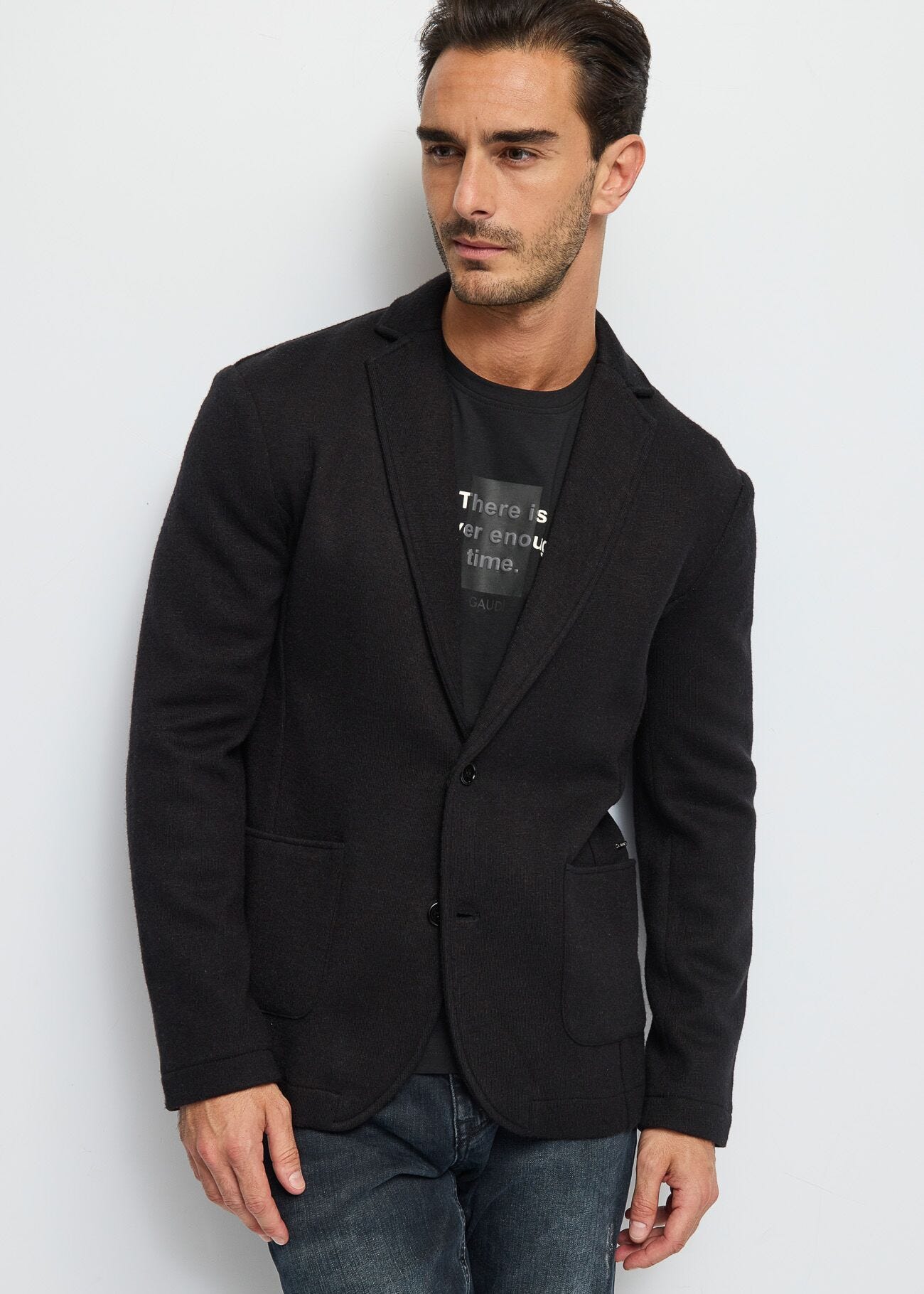 giacca-nera-uomo-763ehb-1.jpg Blazer nero monopetto in maglia | Acquista Online | Gaudì - immagine 1