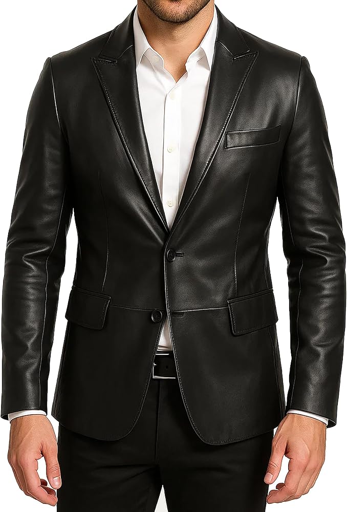 giacca-nera-uomo-933oai-1.jpg e Genius Giacca da uomo in vera pelle nera, classica ed elegante, in morbida pelle, Blazer in Pelle Nera, XXS : Amazon.it: Moda - immagine 1