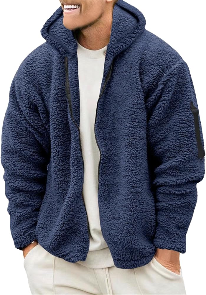 giacca-pile-uomo-086axy-1.jpg Giacca da uomo in pile Sherpa con cappuccio, manica lunga, cerniera completa, casual, calda, invernale, moda outdoor : Amazon.it: Moda - immagine 1