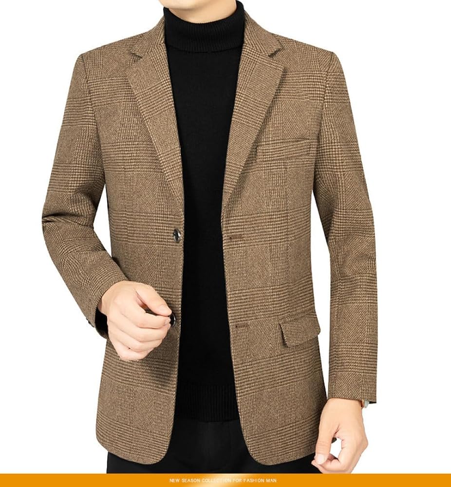 giacca-tweed-252bjp-1.jpg Blazer Uomo,Blazer in Tweed da Uomo Giacca Slim Fit Maniche Lunghe 2 Bottoni Blazer Sartoriale Cardigan A Quadri Casual Business Smart Suit Cappotto Sportivo Giacca Blazer da Smoking,Marrone,XL : Amazon.it: Moda - immagine 1