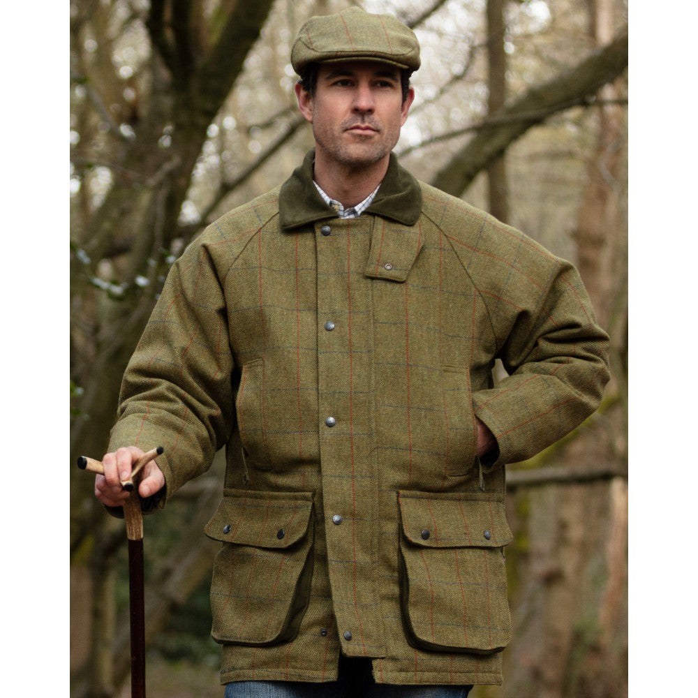 giacca-tweed-358cvy-1.jpg Giaccone nuovo da uomo imbottito e impermeabile in tweed verde foresta - immagine 1