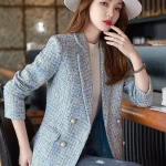 Giacca Tailleur Donna Blazer Spezzato Ufficio Slim Fit Azzurro Tweed Coco 34190