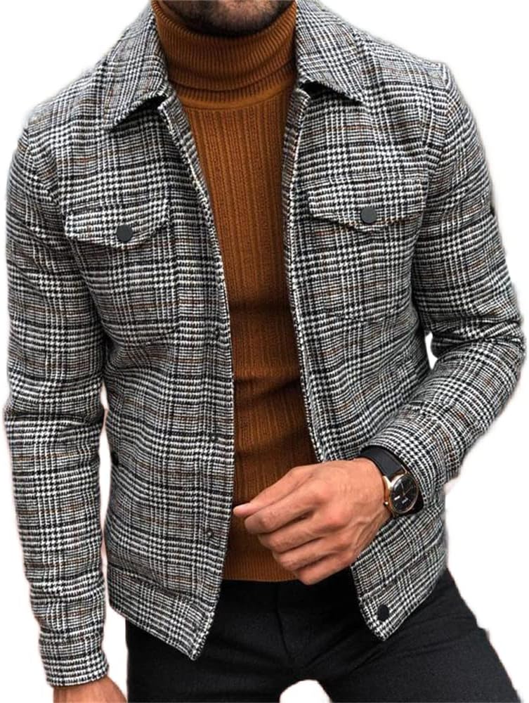giacca-uomo-casual-094raf-1.jpg LiuPinp Giacca Uomo A Quadri Casual Slim Fit Per Uomo Alla Moda Giacca Di Transizione Primavera E Autunno Basic Simply Classic Boutique Giacca Uomo A Grey S : Amazon.it: Moda - immagine 1