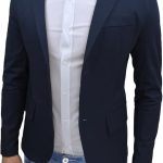 Giacca Uomo Sartoriale Blu Scuro Slim Fit Super Aderente Elegante Casual Estiva (XXXL)