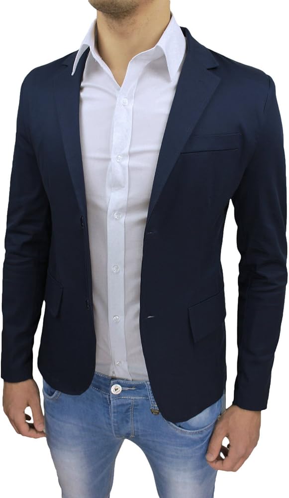 giacca-uomo-casual-235qdx-1.jpg Giacca Uomo Sartoriale Blu Scuro Slim Fit Super Aderente Elegante Casual Estiva (XXXL) - immagine 1