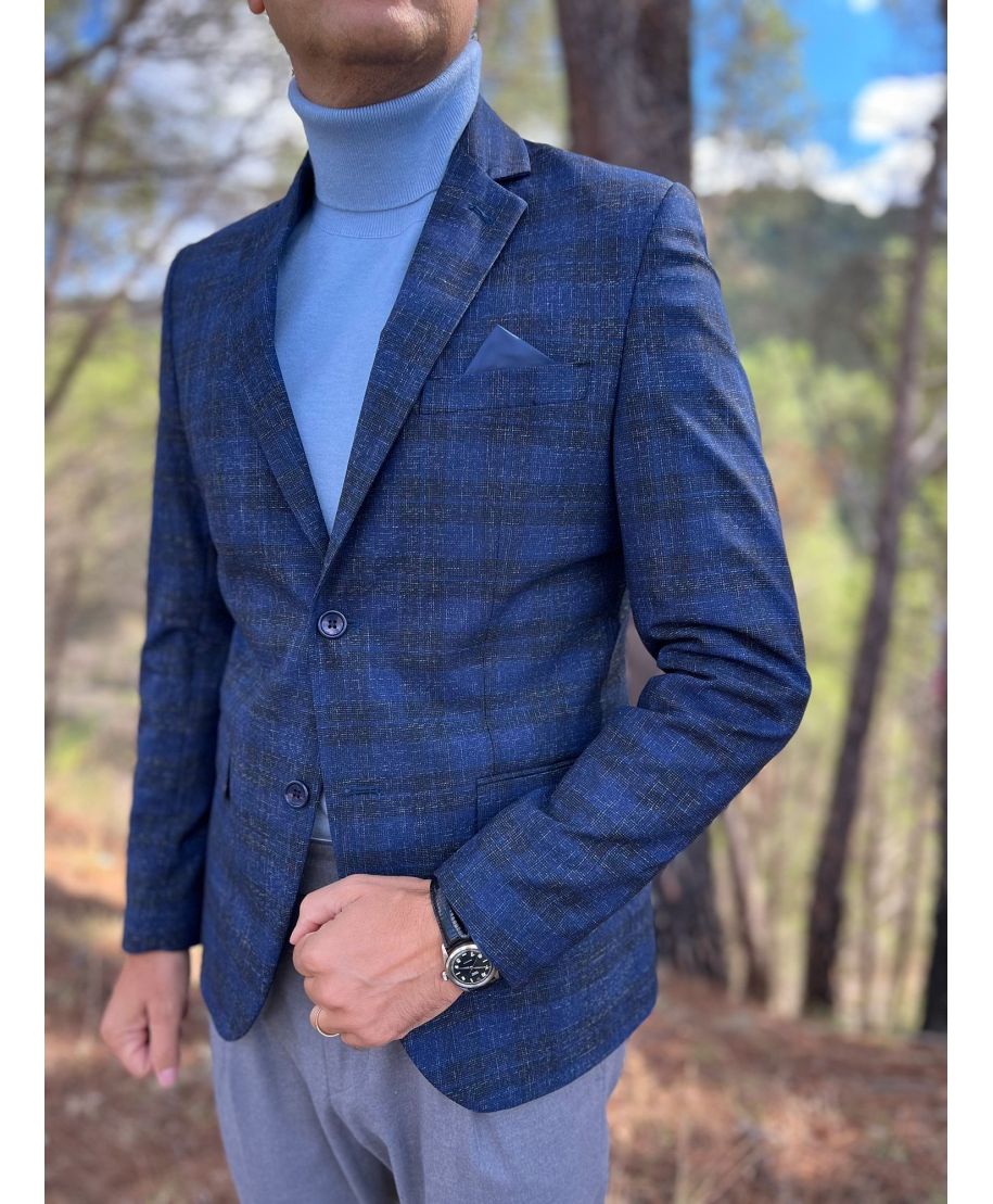 giacca-uomo-casual-665pzt-1.jpg Giacca Sportiva Uomo ThinkSTEM – Slim Fit Leggera In Cotone Poliestere, Blazer Moderno Per Tempo Libero - immagine 1