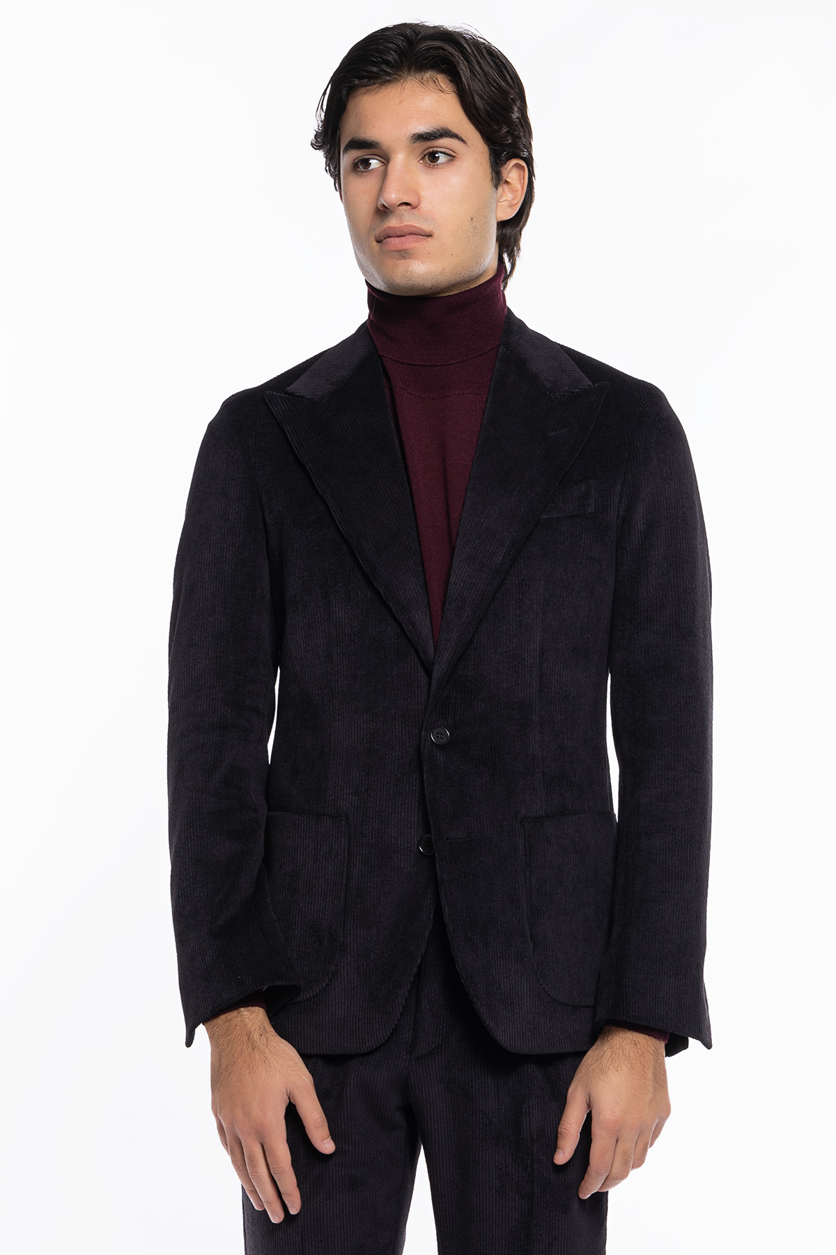 giacca-velluto-uomo-021bnx-1.jpg Giacca uomo monopetto nera in velluto a costine strette Rever a lancia tasche a toppe Carillo Moda | Abbigliamento uomo e donna, scarpe e accessori - immagine 1