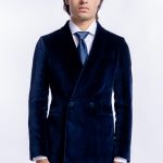 Giacca uomo doppiopetto navy blu in velluto liscio Holland & Sherry con rever a scialle Carillo Moda | Abbigliamento uomo e donna, scarpe e accessori