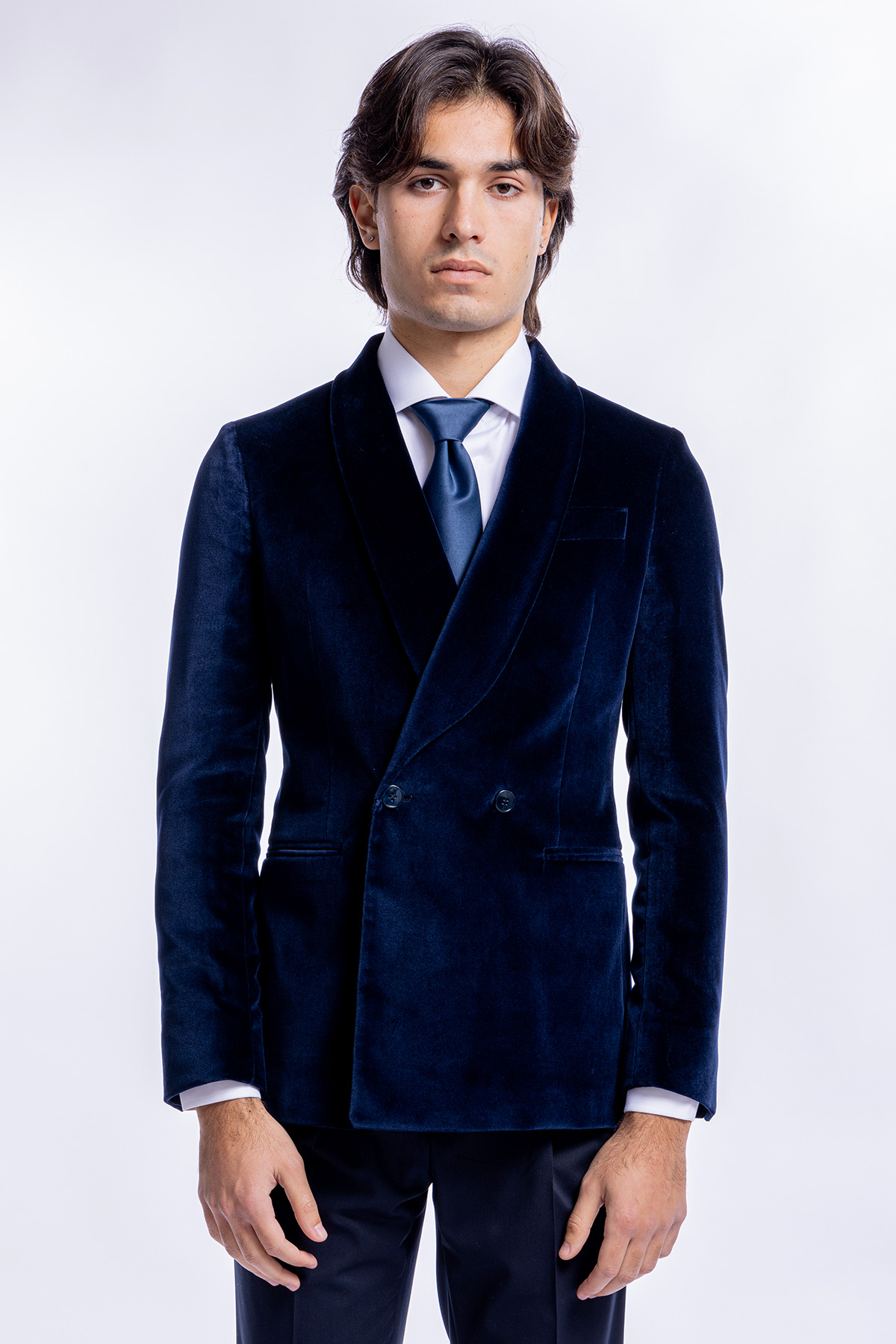 giacca-velluto-uomo-092yvl-1.jpg Giacca uomo doppiopetto navy blu in velluto liscio Holland & Sherry con rever a scialle Carillo Moda | Abbigliamento uomo e donna, scarpe e accessori - immagine 1