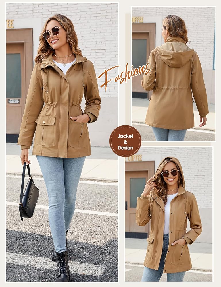 giacche-primaverili-754lwx-1.jpg Tuopuda Giacca Primaverile Donna Parka Cotone Militare Cappotto Leggera Utility Jacket Giubbotto con Cappuccio Casual con Zip Antivento Staccabile Giacche Giaccone Outdoor, cachi, XXL : Amazon.it: Moda - immagine 1