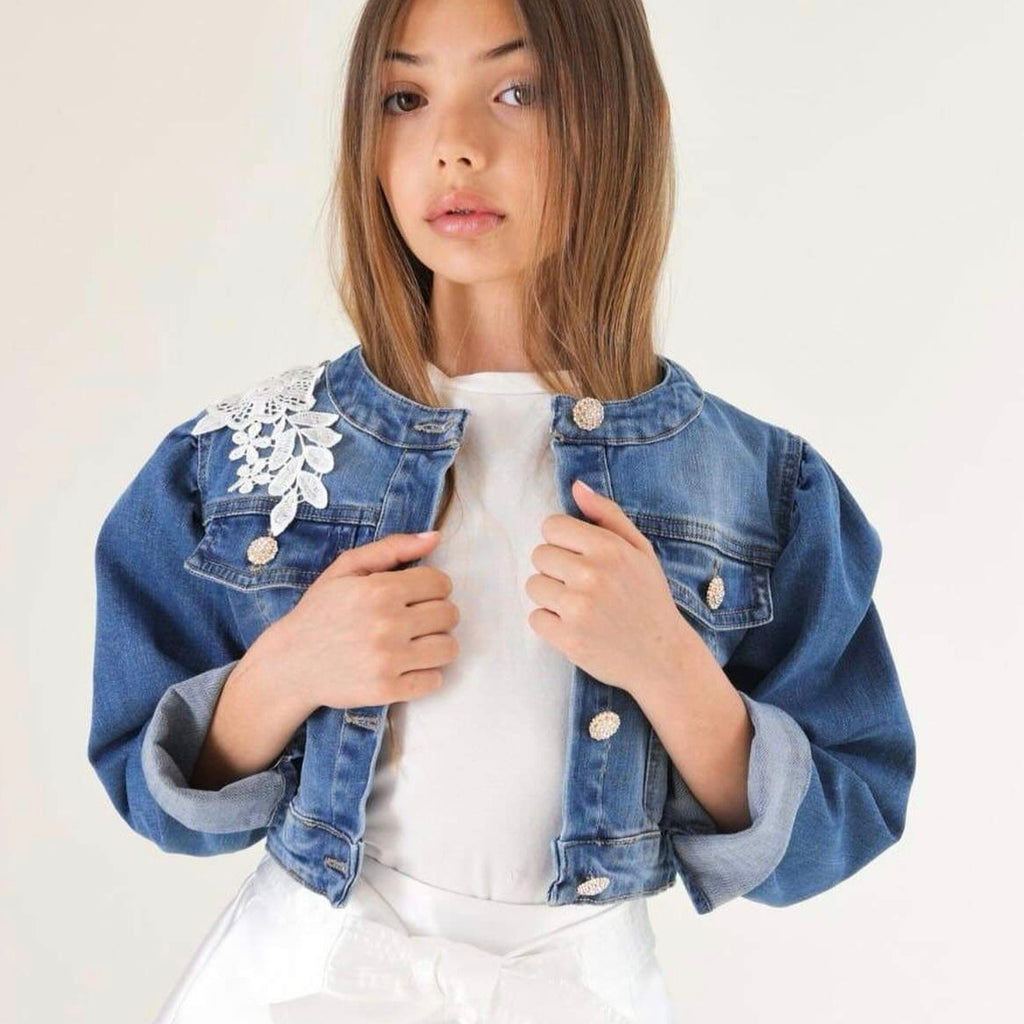 giubbotto-bambina-047sat-1.jpg Giubbotto bambina in jeans con ricamo - immagine 1