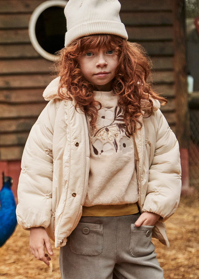 giubbotto-bambina-593lpz-1.jpg Mayoral Giubbotto Bambina Sabbia Ricamato Collo Sherpa Peluche | ErreGiModaBimbo - immagine 1