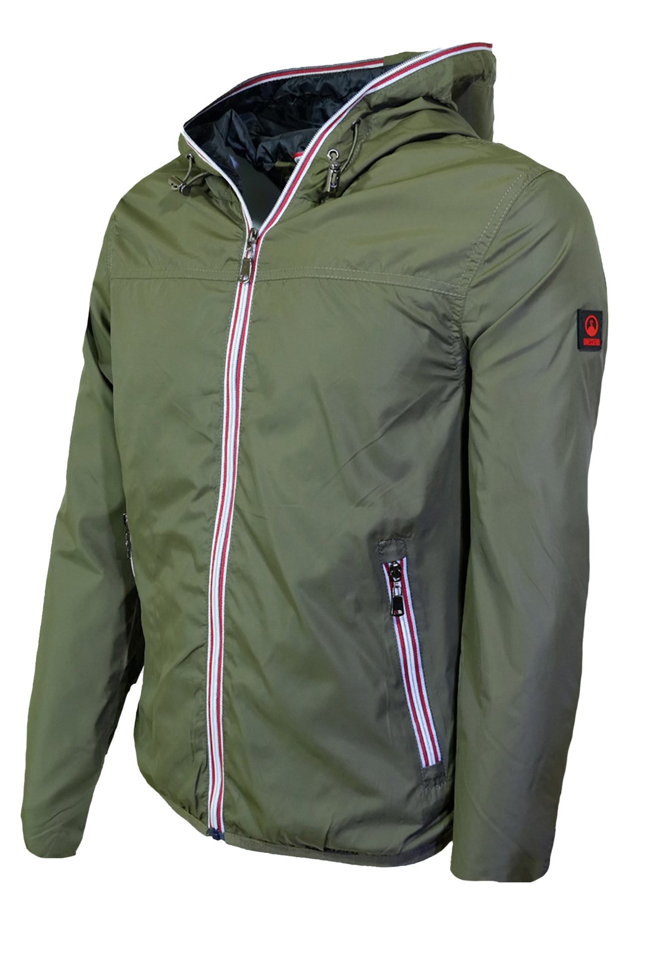 giubbotto-estivo-uomo-079xde-1.jpg Giubbotto Uomo Leggero Slim Fit con Cappuccio e cerniera colorata Giubbini Dresserd VERDE MILITARE - immagine 1