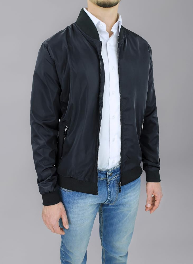 giubbotto-estivo-uomo-845ldw-1.jpg Evoga Giubbino uomo estivo leggero slim fit Giacca giubbetto College elastico impermeabile (M, Nero) : Amazon.it: Moda - immagine 1