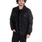 Giubbotto Uomo Jeans Denim Nero Lucido Bomber Con Colletto Pelliccia GIOSAL G3116A S