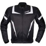 Giacca Moto Touring UOMO Sport Tessuto, Protezioni CE, colore Nero Bianco, Impermeabile Regolabile, fodera termica