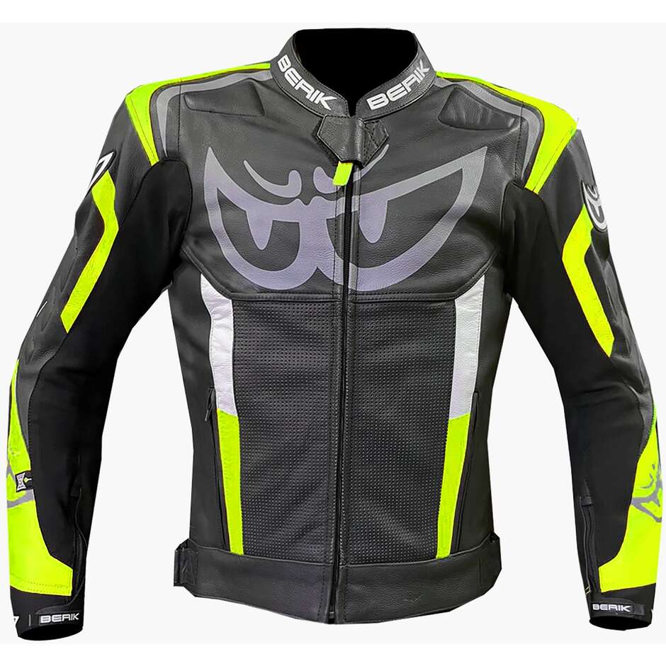 giubbotto-moto-918eod-1.jpg GIUBBOTTO MOTO BERIK IN PELLE NERO GIALLO (LJ 171320) ALFAMOTO - immagine 1