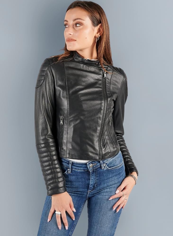 giubbotto-moto-donna-493oka-1.jpg BARONE Giubbotto Pelle Donna, Giacca di Pelle Donna Made in Italy, Giacca Moto Donna FABY BIKE (FABYBIKE01, IT, Nero, XS, Regular) : Amazon.it: Moda - immagine 1