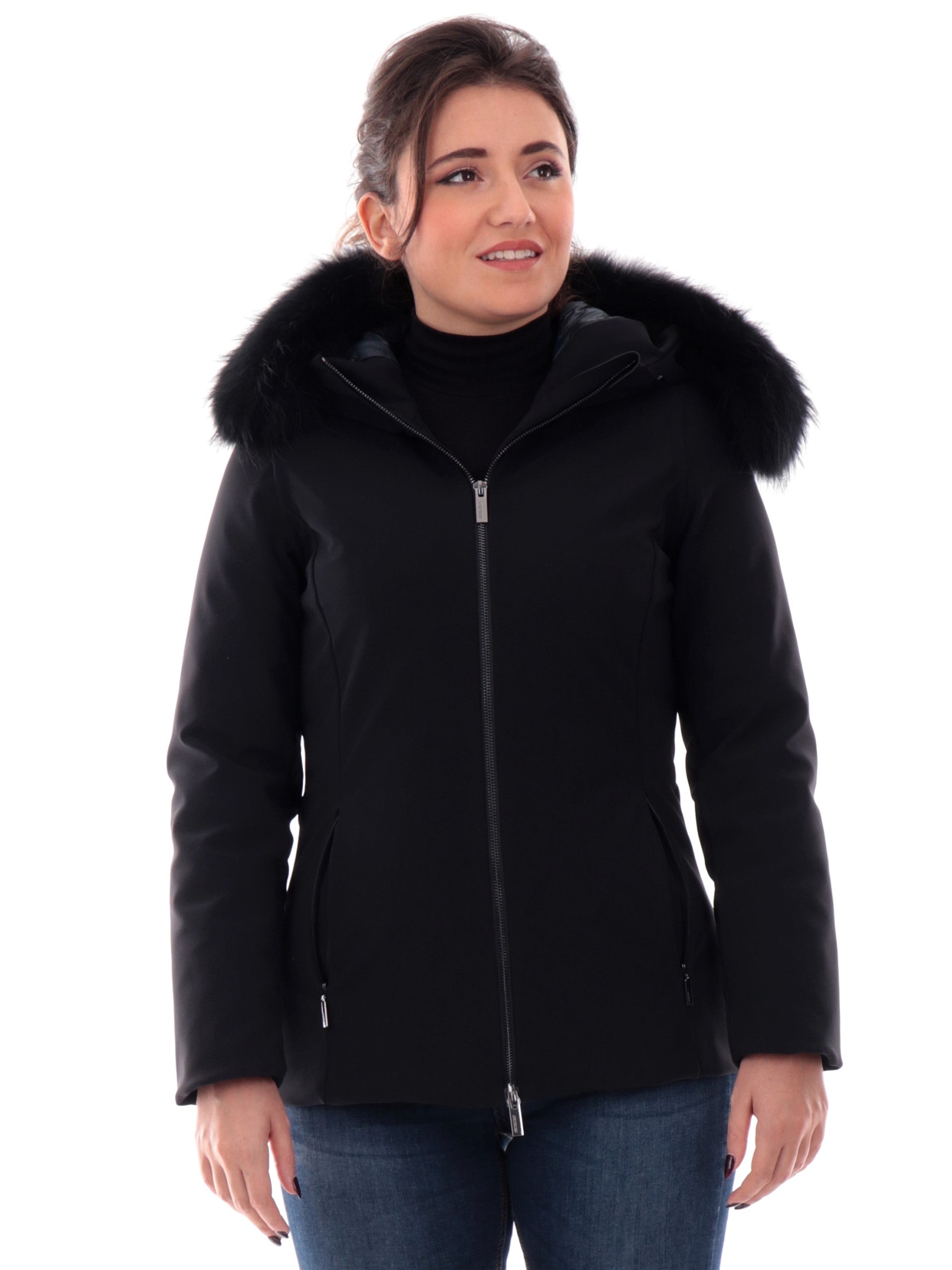 giubbotto-nero-donna-950ygx-1.jpg Giacca RRD nera da donna con pelliccia Winter Storm Fur Wom W24501FT - immagine 1