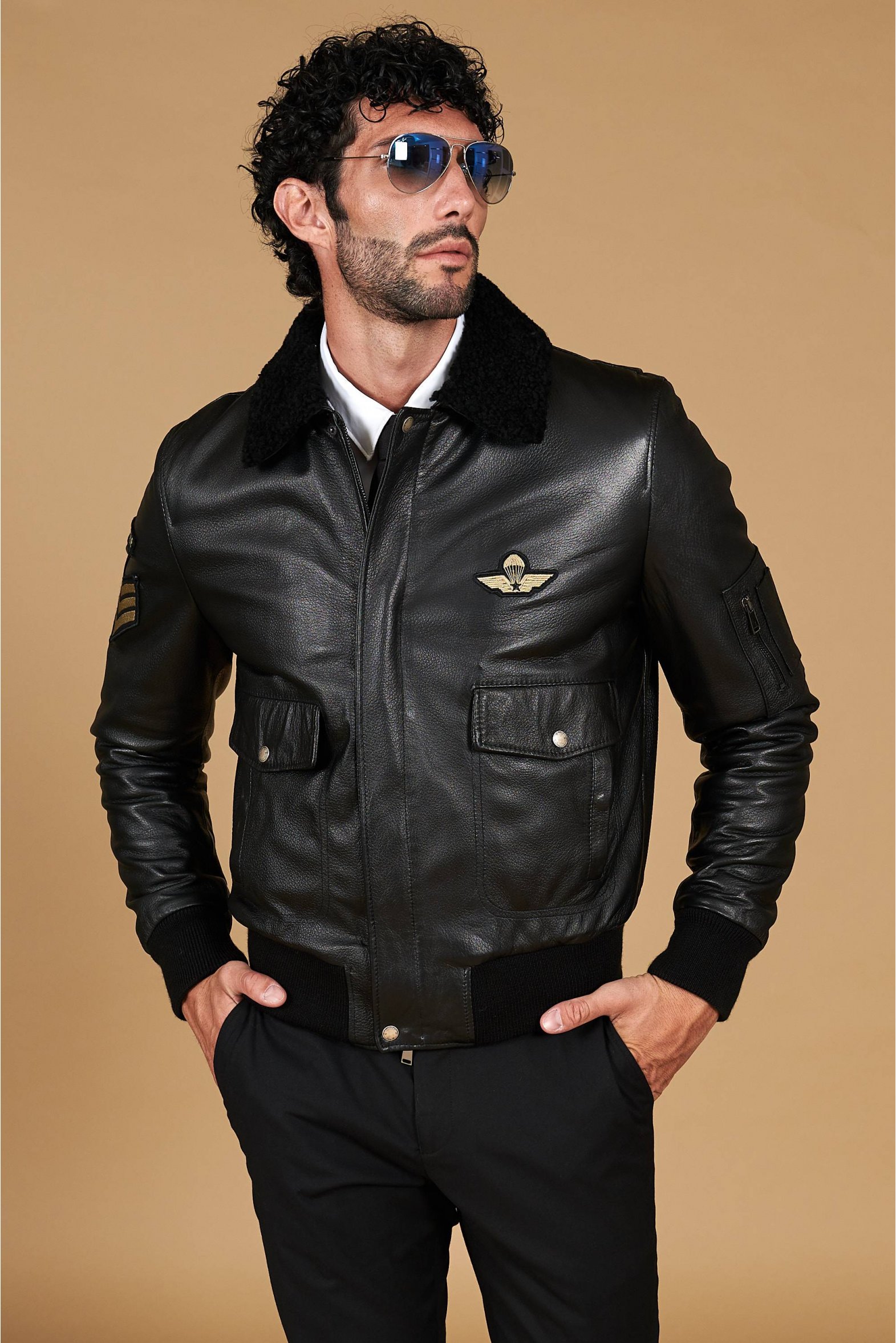 giubbotto-pelle-750amj-1.jpg Giubbotto Nero Aviator da Uomo - immagine 1