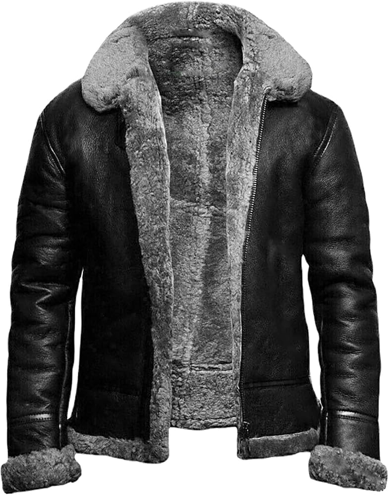 giubbotto-pelle-uomo-invernale-327zsb-1.jpg Generisch Giacca in pelle da uomo con colletto in pelliccia, giacca in pile in PU impermeabile, giacca invernale da uomo, taglie grandi, calda giacca da transizione, classica giacca bomber vintage : - immagine 1