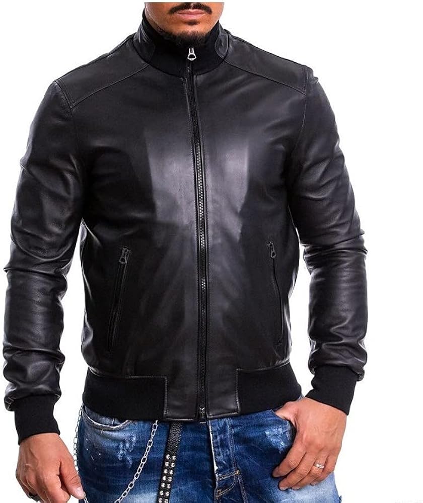 giubbotto-pelle-uomo-invernale-676pub-1.jpg Pelletterie Borghese | Bomber Pelle Uomo Nero | Giacca Moto | Vera Pelle | Made in Italy | BOMBER N (Nero, 46) : Amazon.it: Auto e Moto - immagine 1