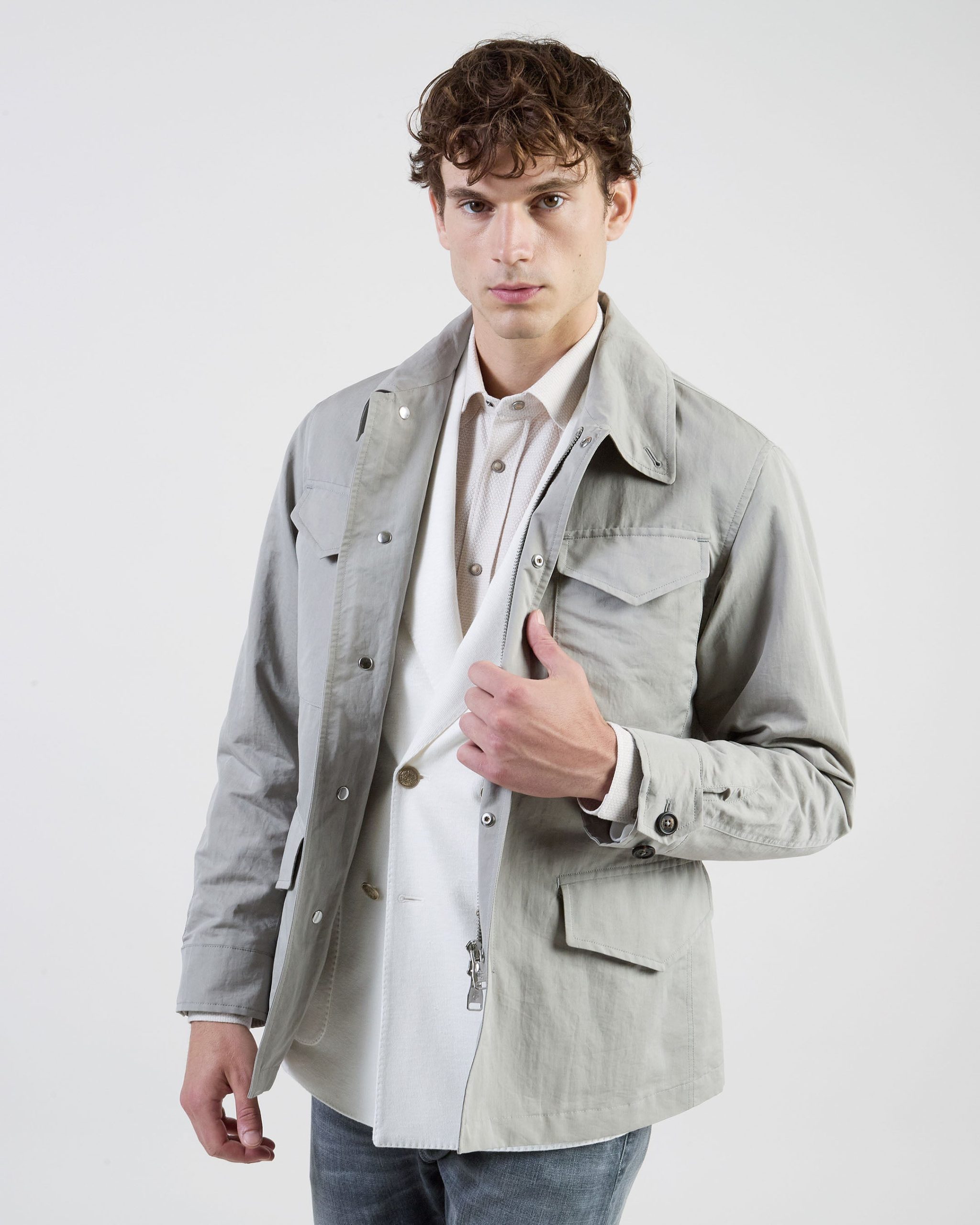 sahariana-uomo-694vbq-1.jpg Giacca Sahariana in Cotone e Seta da Uomo 07 MILITARY GREEN / 42 - immagine 1