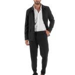 Abito Uomo Completo Giacca Sahariana Pantaloni Nero AE1146A 44